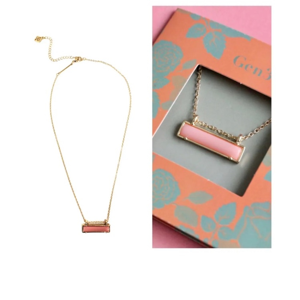Gen3 Stella Pink Pendant Gold Bar Necklace 17” chain